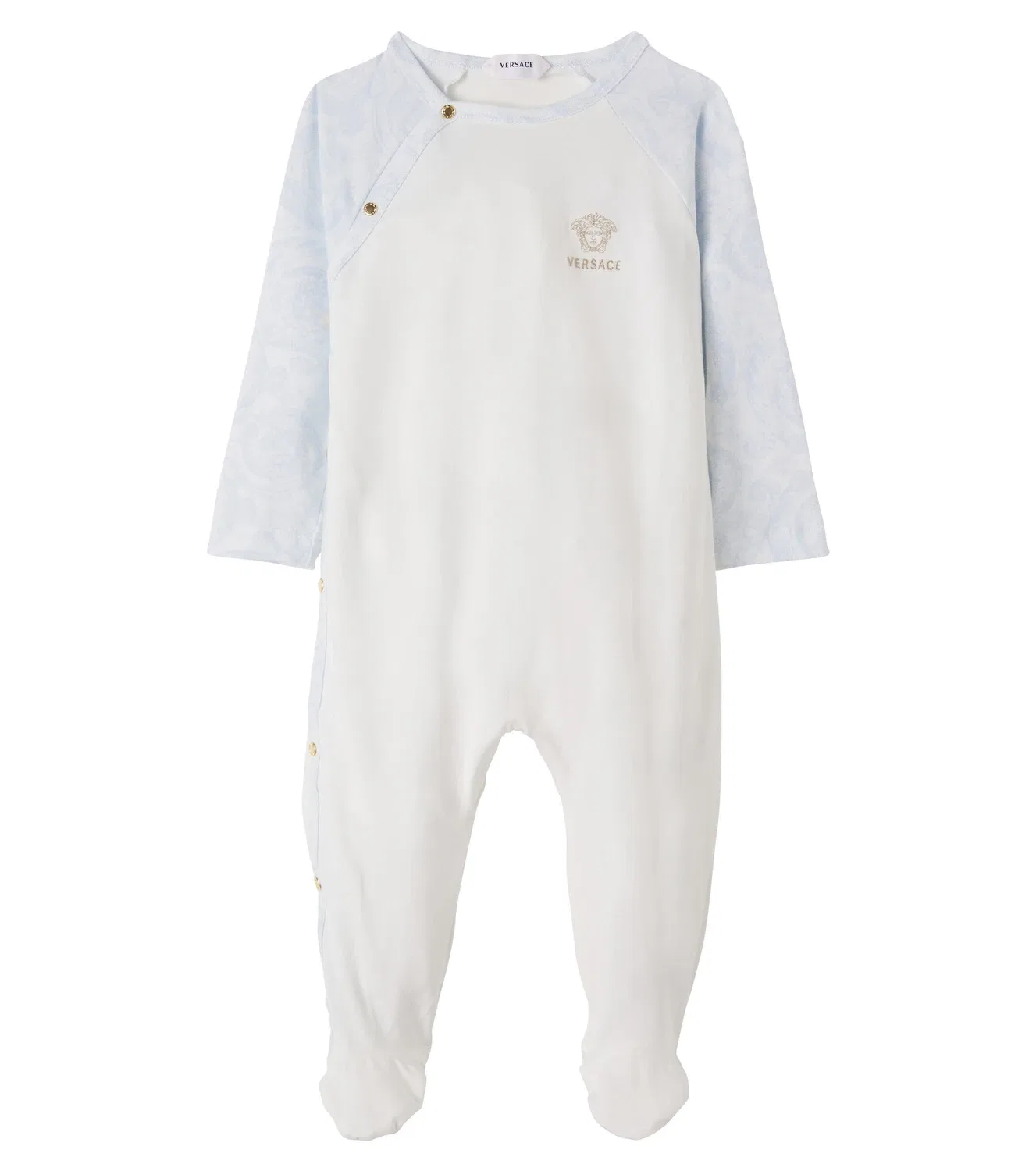 Комбинезон из смесового хлопка с застежкой на кнопках Baby Medusa Versace Kids, белый