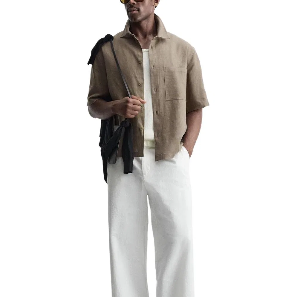 Мужская рубашка с воротником и длинным рукавом Gray Brown ZARA, Gray Brown — фото 4