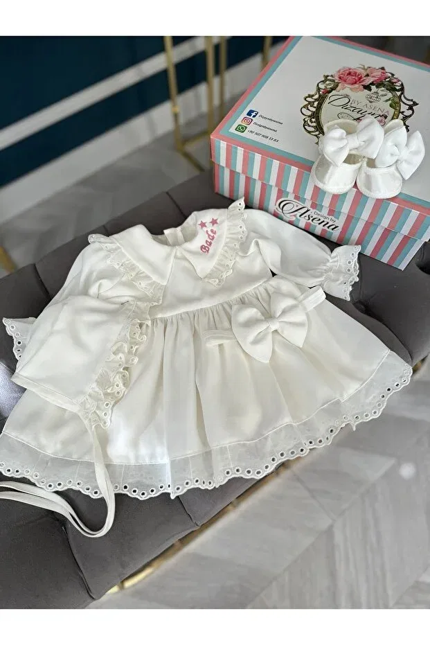 Детское платье для девочек хлопковое Mevlid dress with frills Dizaynbyasena, Ecru — фото 2