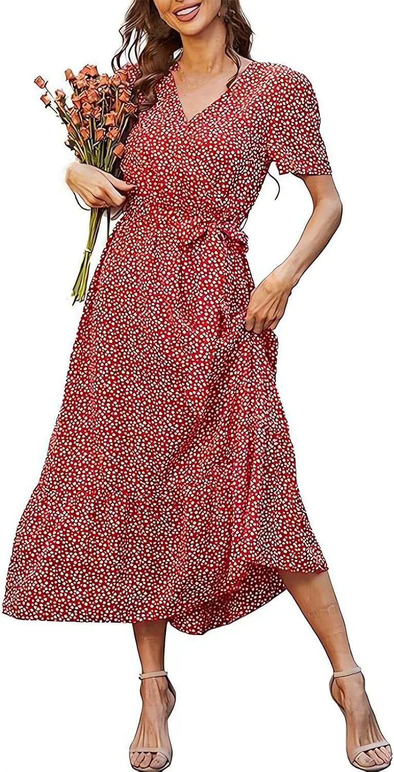 Женское макси-платье с цветочным принтом на талии Chiffon, Red — фото 2