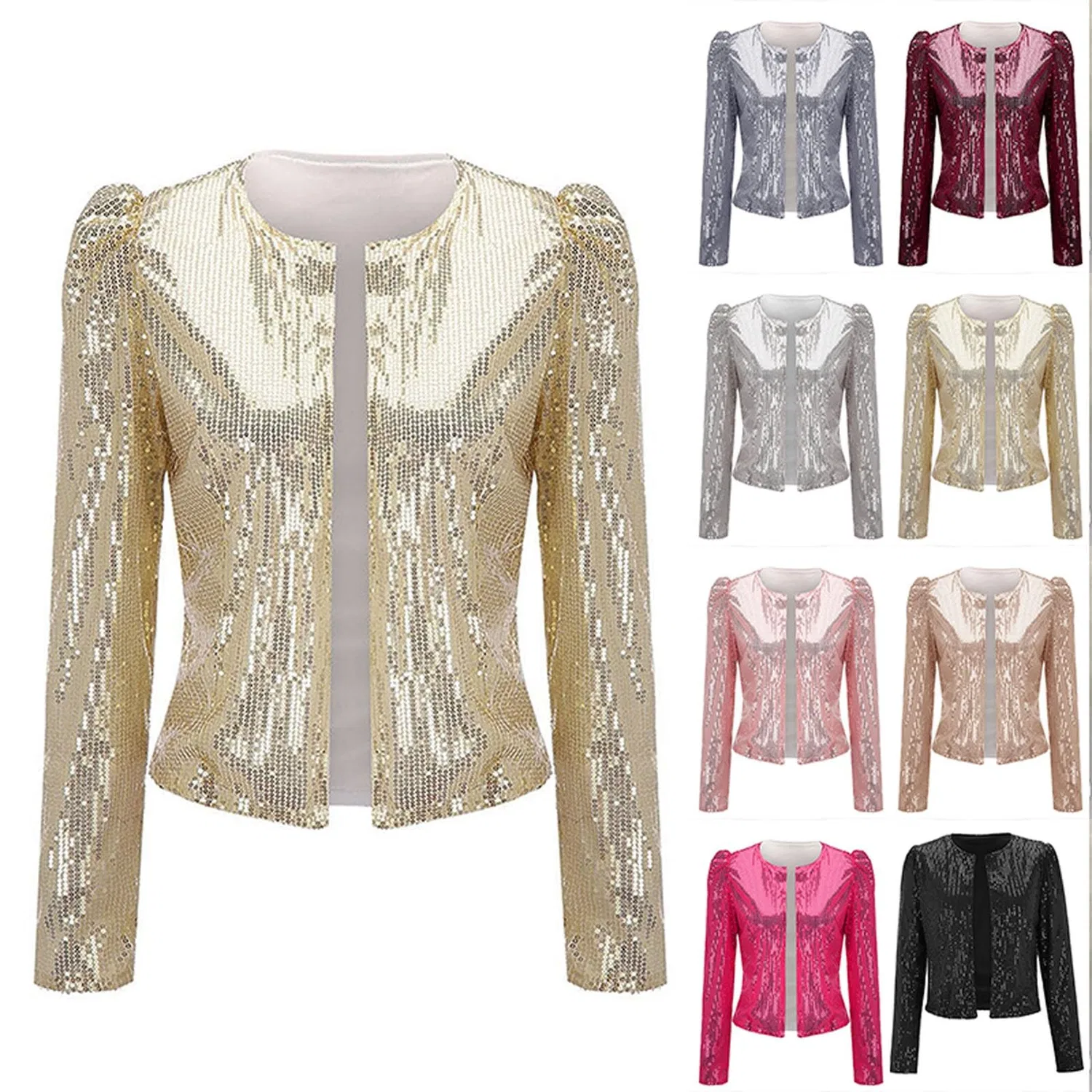 Женский кардиган с пайетками с длинным рукавом, Pink Gold — фото 4