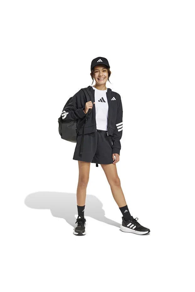 Детские свитшот для девочек с капюшоном Future Icons 3 Stripes Kids Sweatshirt Adidas, Black — фото 2