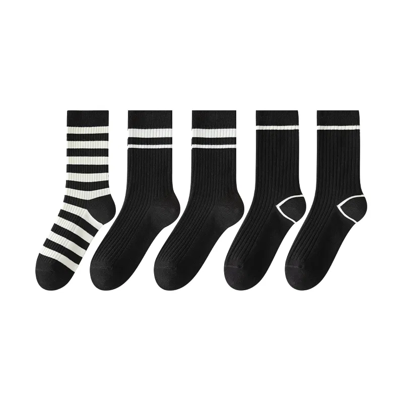 Детские носки из хлопка 5 пар MINISO, 2 Black Double Stripes+2 Black Single Stripe+1 Wide Stripes
