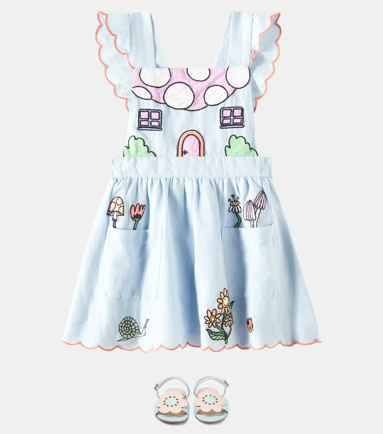 Льняное и хлопковое платье с вышивкой Stella McCartney Kids, синий — фото 2