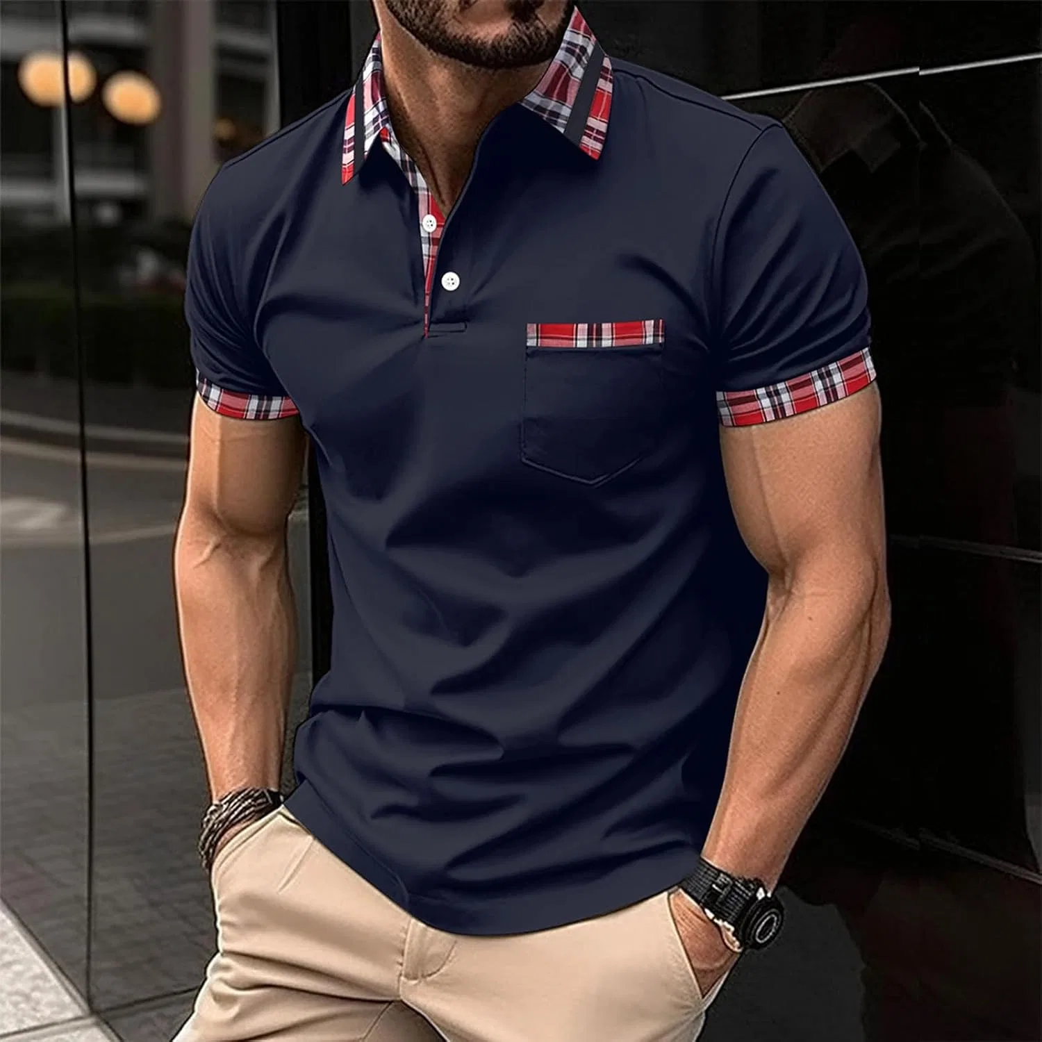 Мужская спортивная футболка поло с капюшоном Color Block, Navy — фото 2