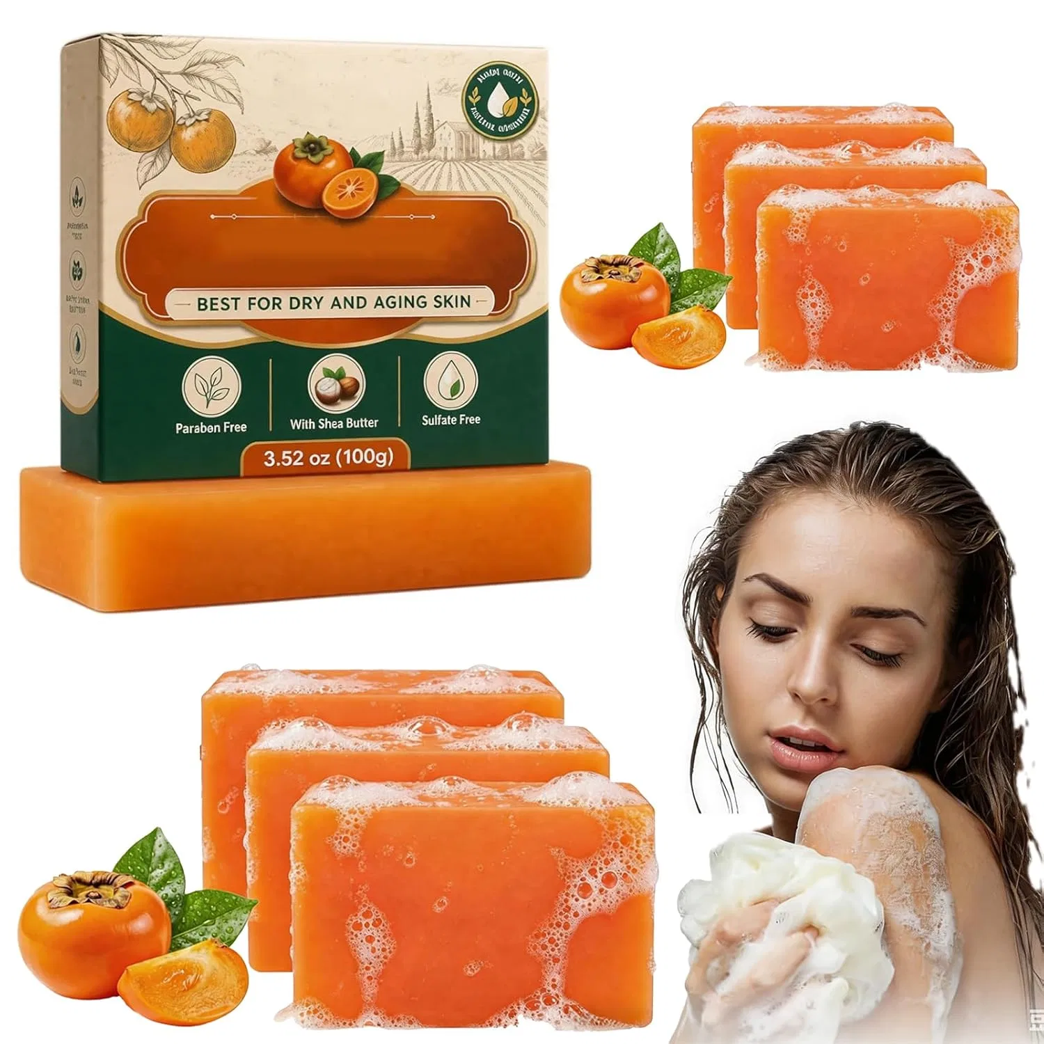 Твердое мыло с маслом ши и экстрактом хурмы, 100 г Generisch
