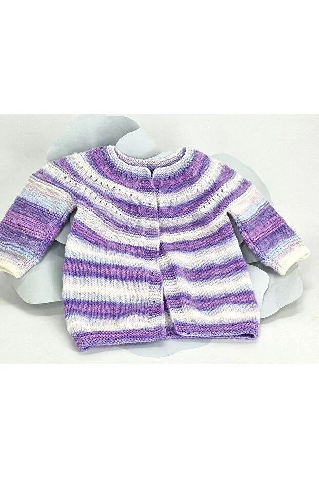 Детский кардиган для девочек вязаный Hand knitted baby girl cardigan Evitle, Lila-Ebruli