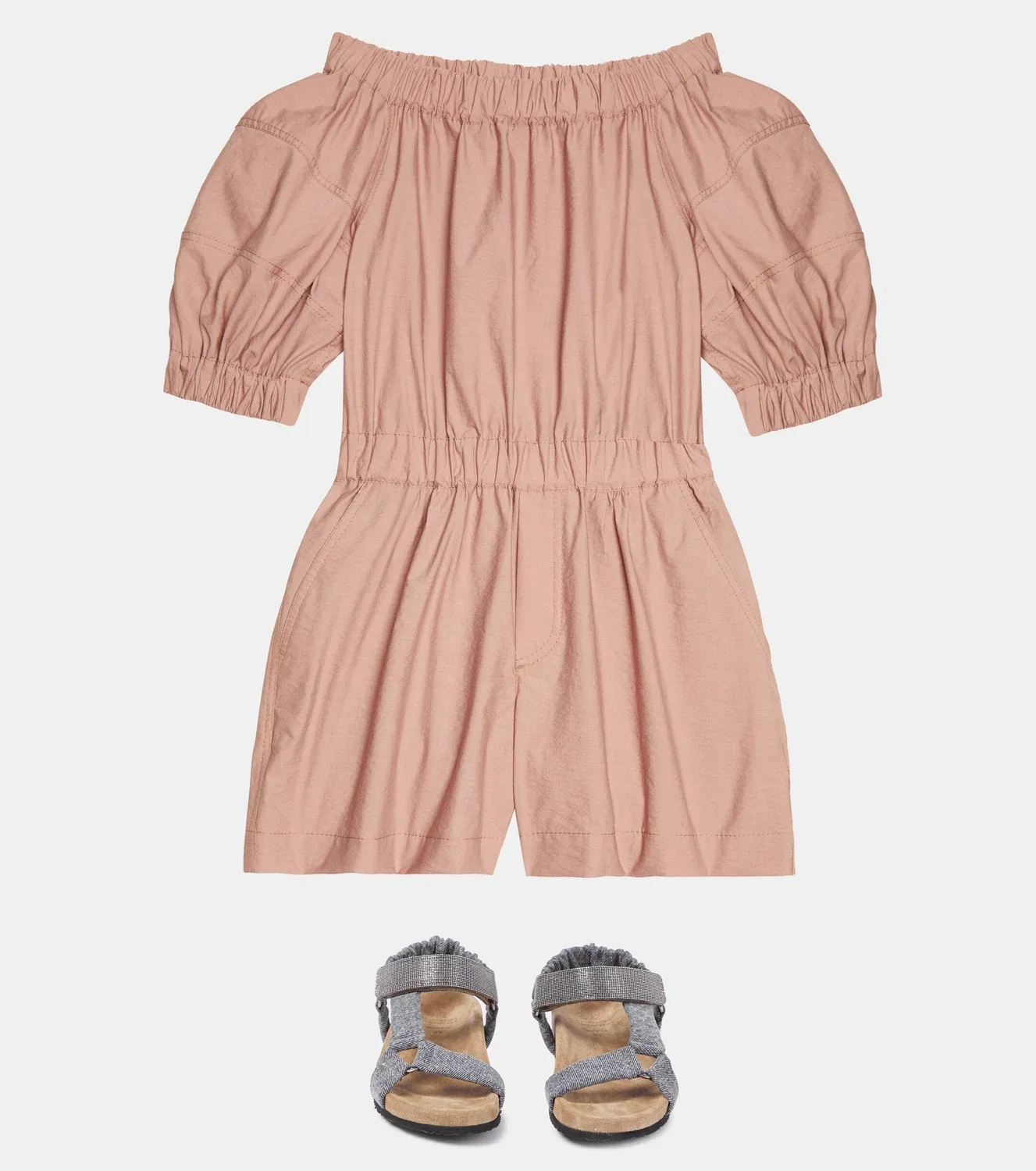 Комбинезон с эластичным поясом Brunello Cucinelli Kids, розовый — фото 2