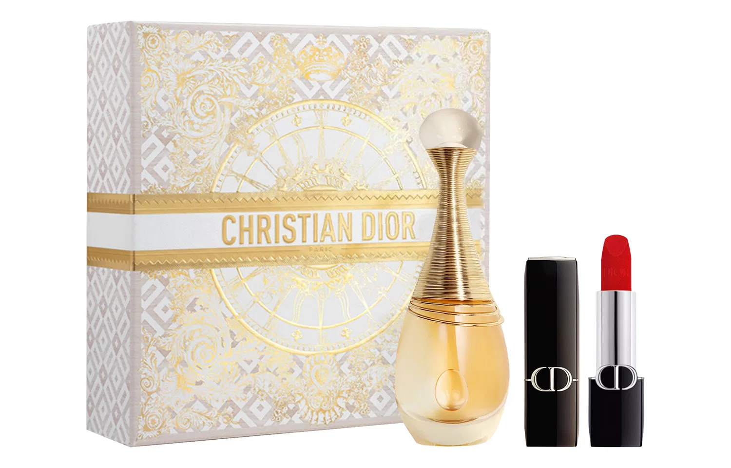Женский подарочный набор парфюма и губной помады DIOR, 50 мл, 3,5 г, Gold Dance Box, Red Velvet #999