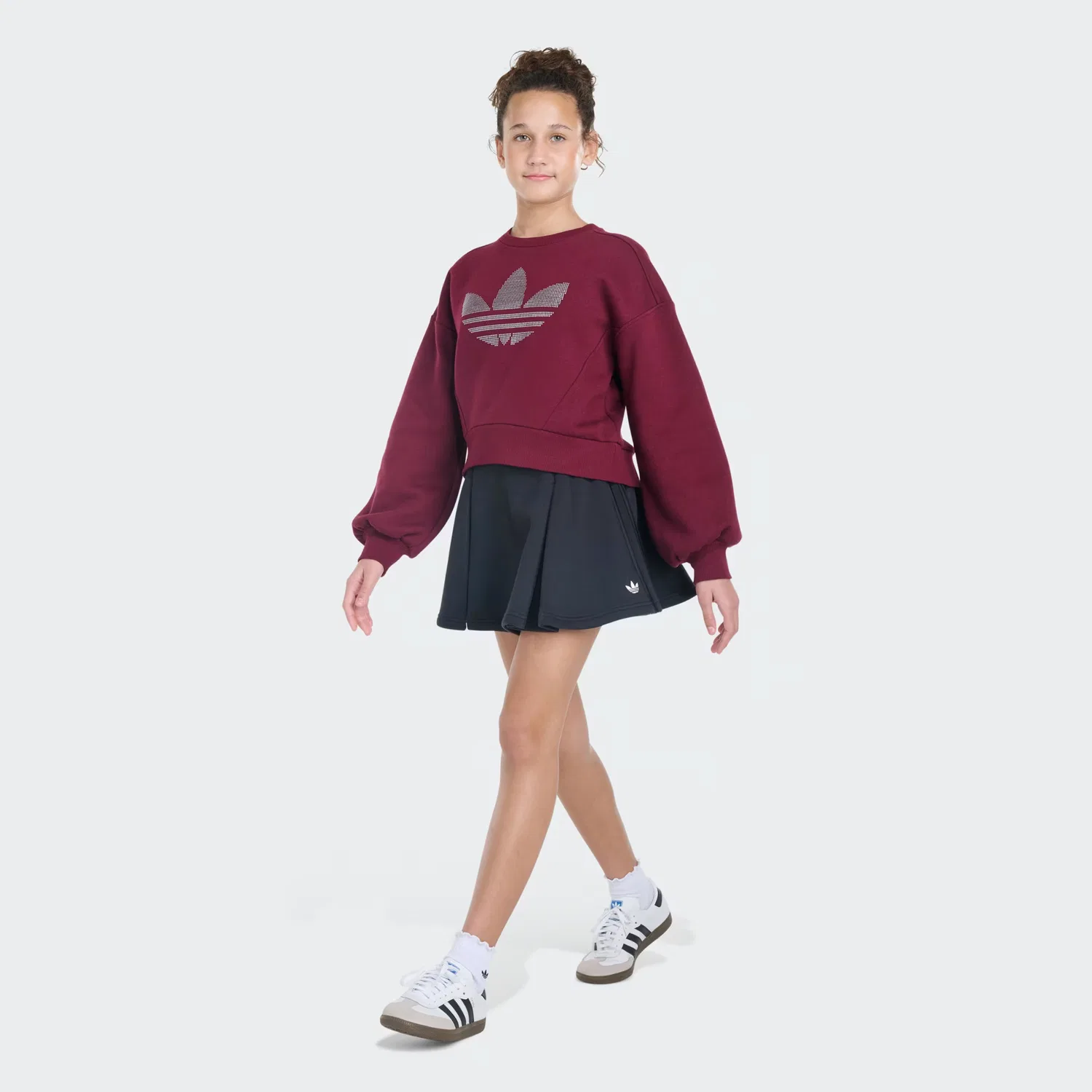 Детский пуловер из флиса с блестящим принтом Glitter Trefoil Adidas Originals, бордовый — фото 2