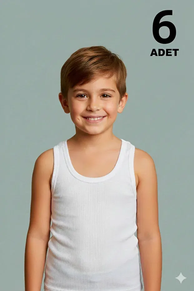 Детские майки для мальчиков хлопковые комплект 6 шт Economical boys' cotton undershirts 6-pack Erdenay Tekstil, White