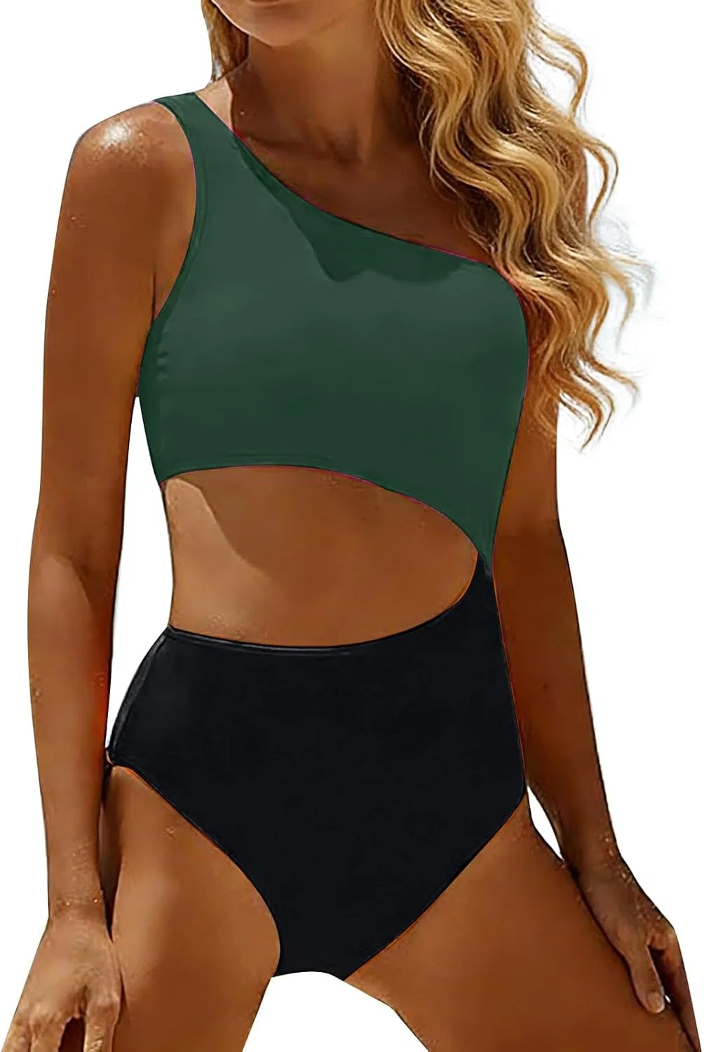 Женский цельный купальник с одним плечом Seamless, Army Green
