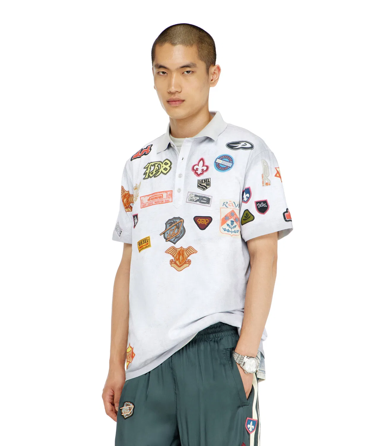 Мужской поло с принтом T-REJUST-PATCHES DIESEL, White