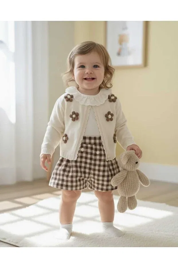Детский комплект для девочек с цветочной вышивкой Laura baby flower Lumia Baby, Beige