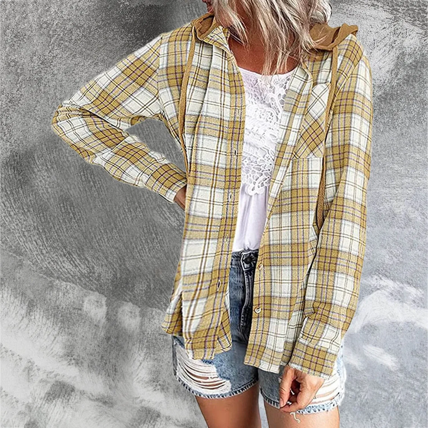 Женская куртка с капюшоном в клетку College Jacket, giallo — фото 3