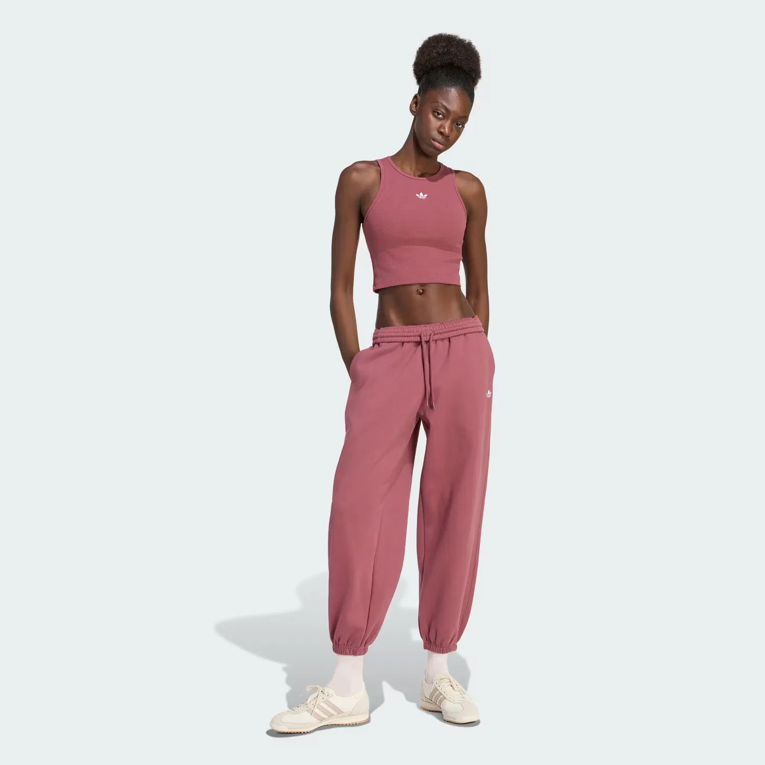 Женская майка в рубчик с круглым вырезом Essentials Rib Tank Top Adidas Originals, бордовый — фото 3