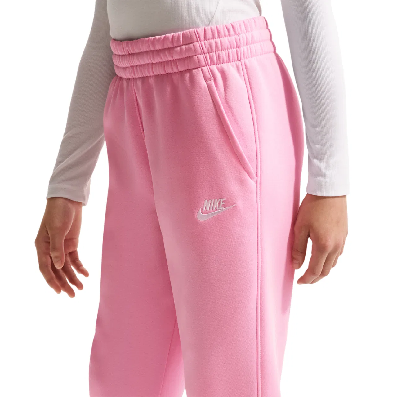 Детские спортивные штаны для мальчиков из футера Nike NSW Club LBR Fleece Joggers, Pink Rise/White — фото 3