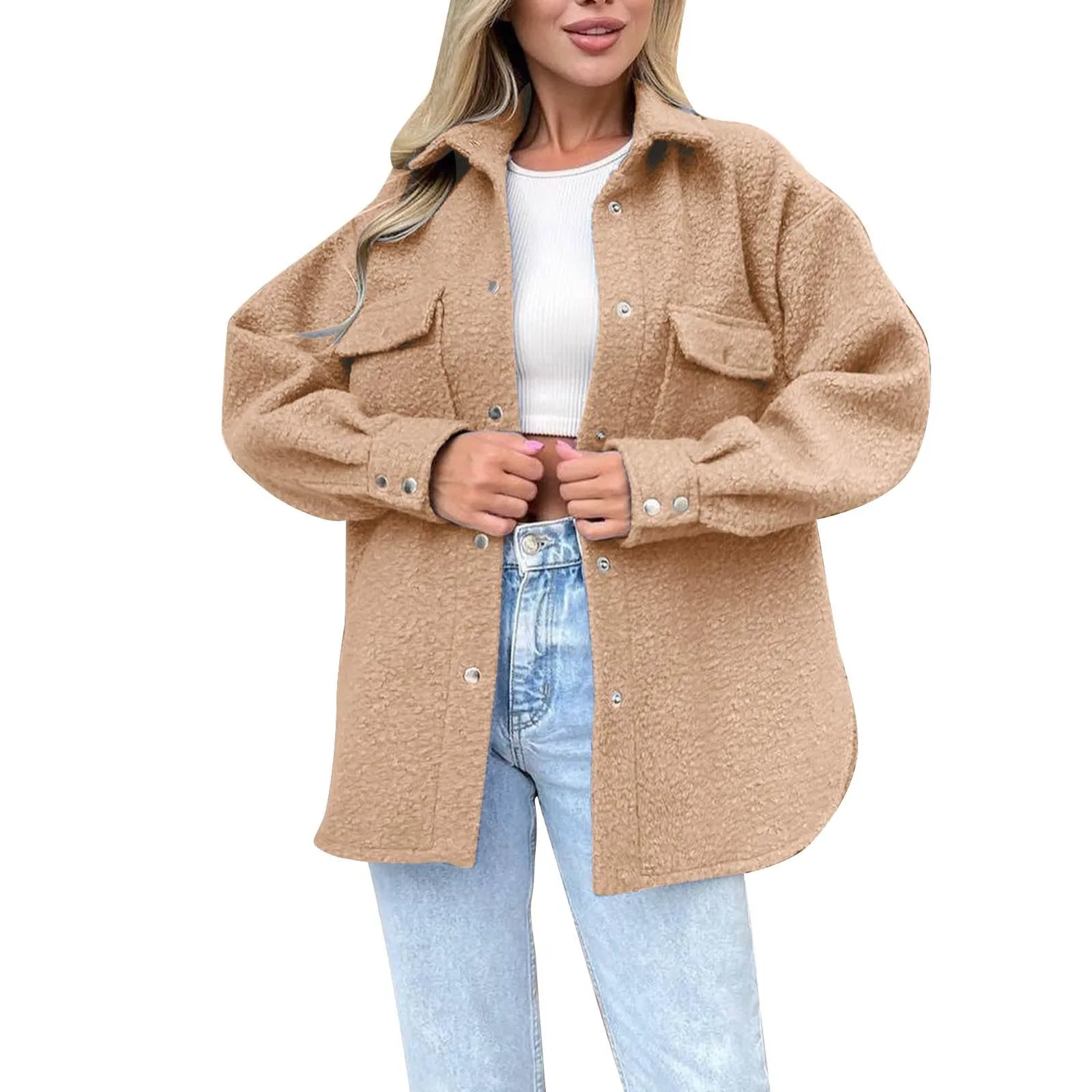 Женское утепленное пальто-рубашка oversize с пуговицами, Cachi