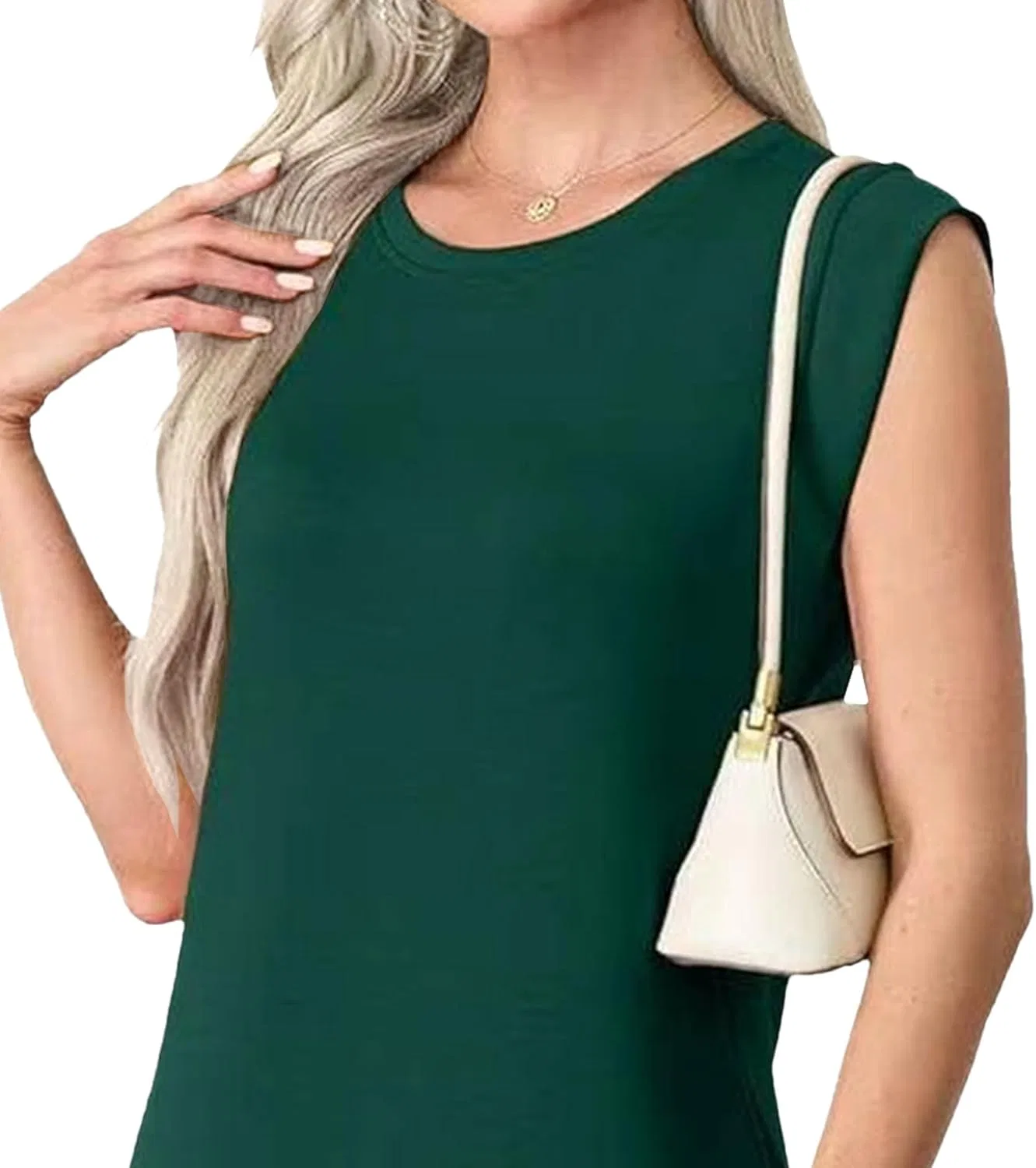 Женское повседневное миди-платье с разрезом Round Neck, Dark Green — фото 3