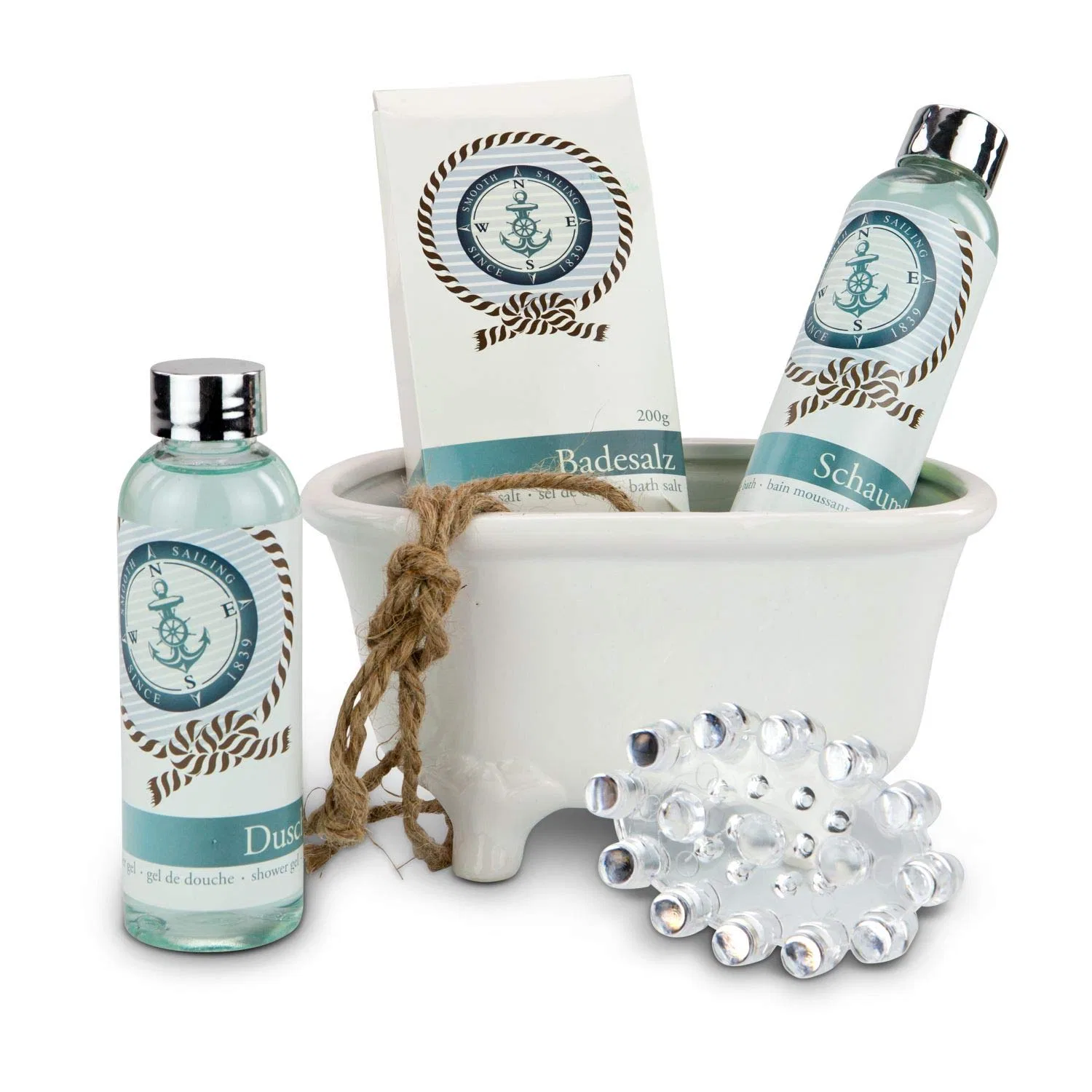 Набор для ванны Wellness Gift Set 5 предметов, Römer Wellness, 150 мл гель для душа, 150 мл пена для ванны, 200 г соль для ванны, массажная щетка, декоративная керамическая ванночка — фото 2