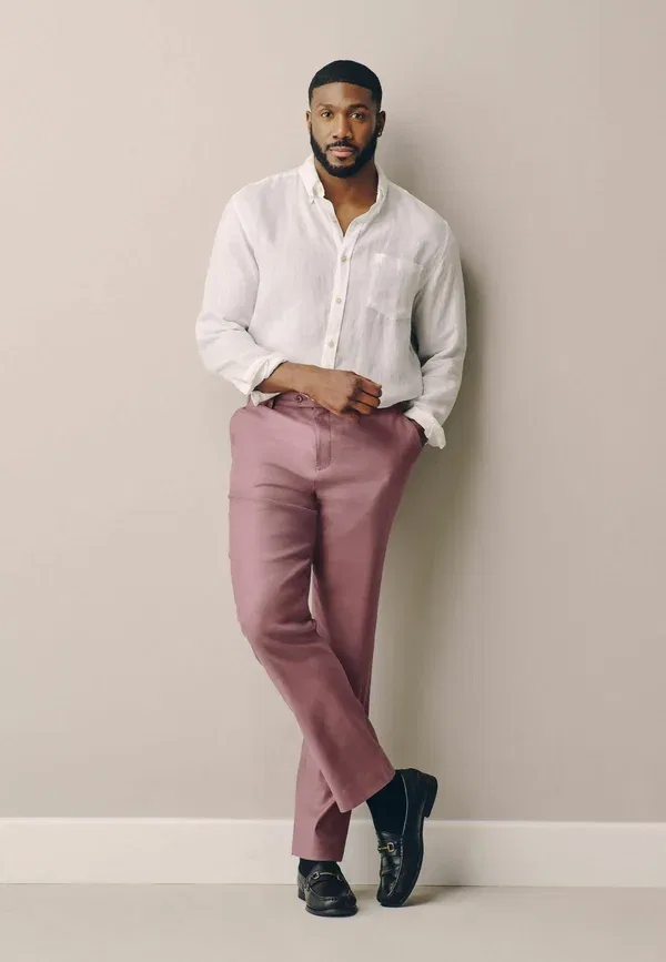 Брюки из льна и лиоцелла Suit trousers Next, pink, розовый — фото 3