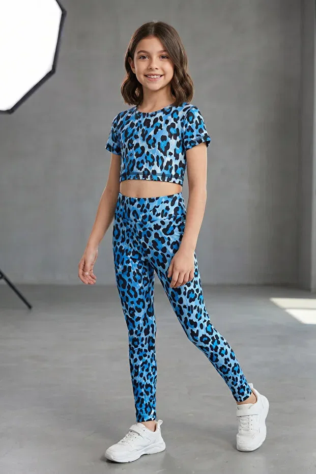 Детские спортивные леггинсы с принтом Wildly Patterned Colorinas, Indigo — фото 3