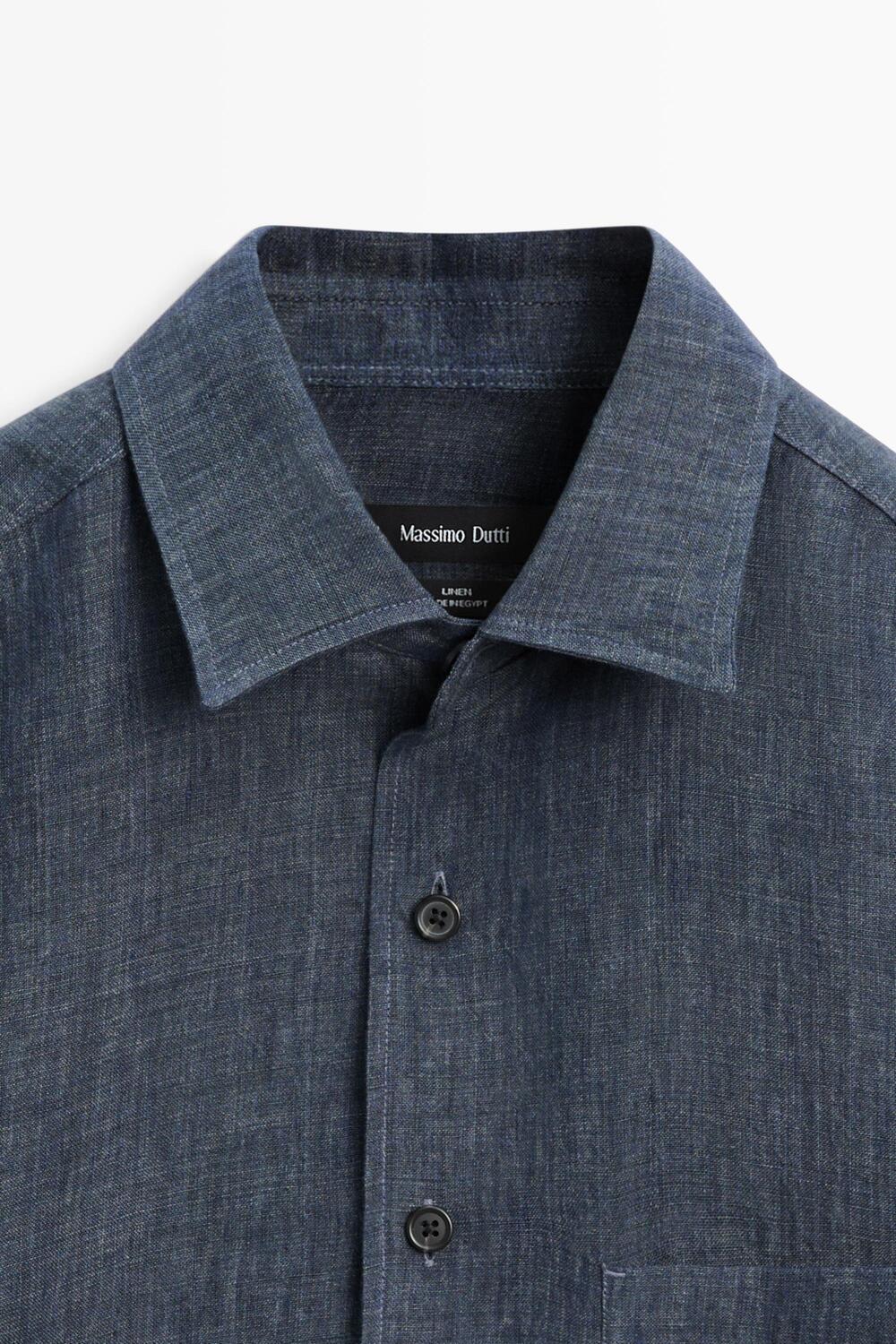 Рубашка Massimo Dutti 100% Linen With Pocket, синий — фото 3