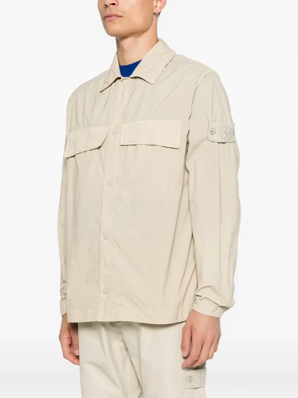 Рубашка с накладным карманом и логотипом Stone Island, бежевый — фото 3