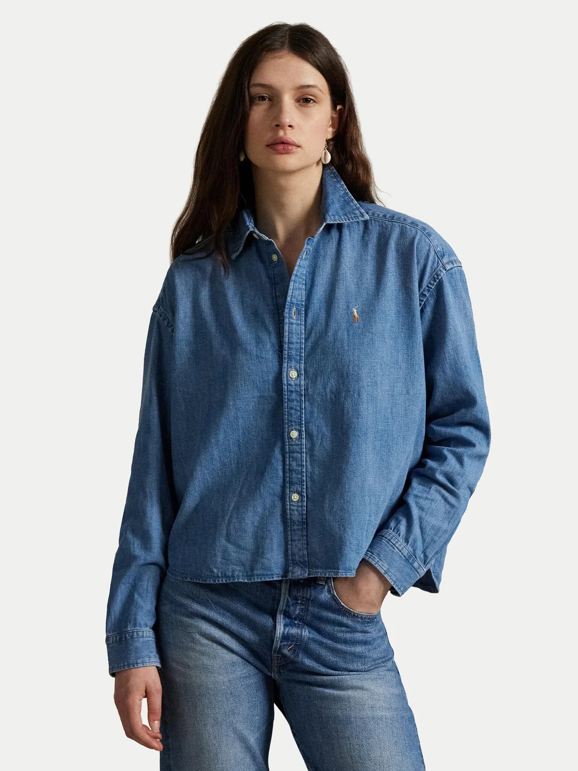 Женская джинсовая рубашка свободного кроя Polo Ralph Lauren, синий