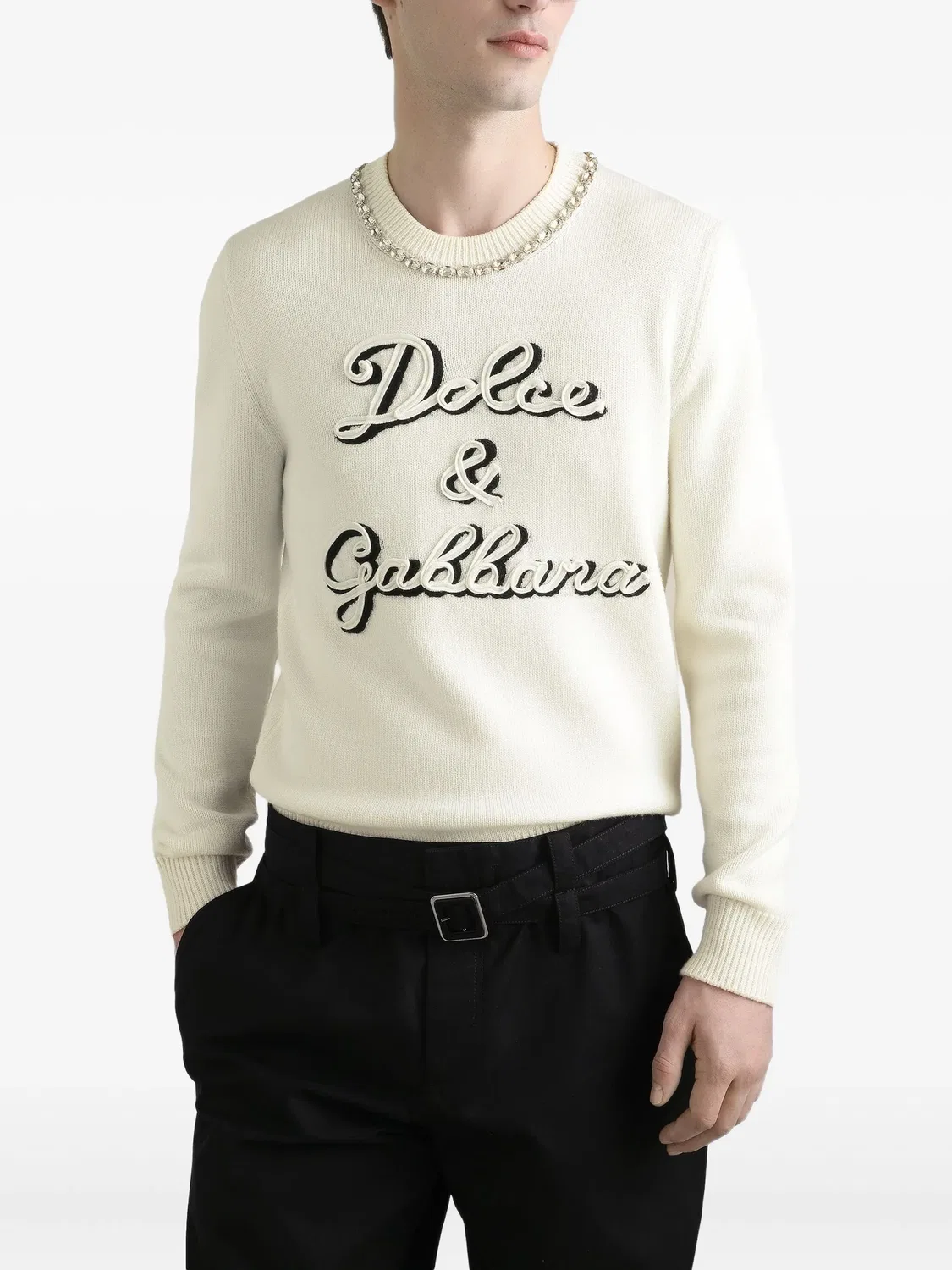 Свитер с украшенным логотипом Dolce & Gabbana, белый — фото 3