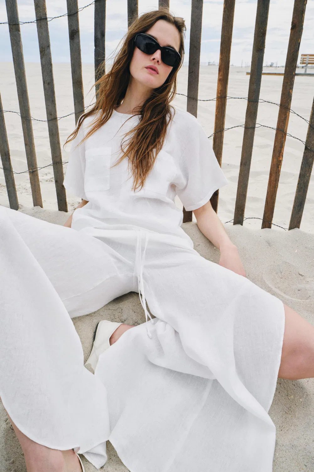 Топ из 100% льна с завязками от ZW COLLECTION ZARA, White