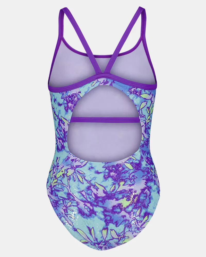 Слитный купальник для девочек с защитой UPF 30 и цветочным принтом UA Floral Dye UnderArmour, Neo Turquoise/White — фото 3