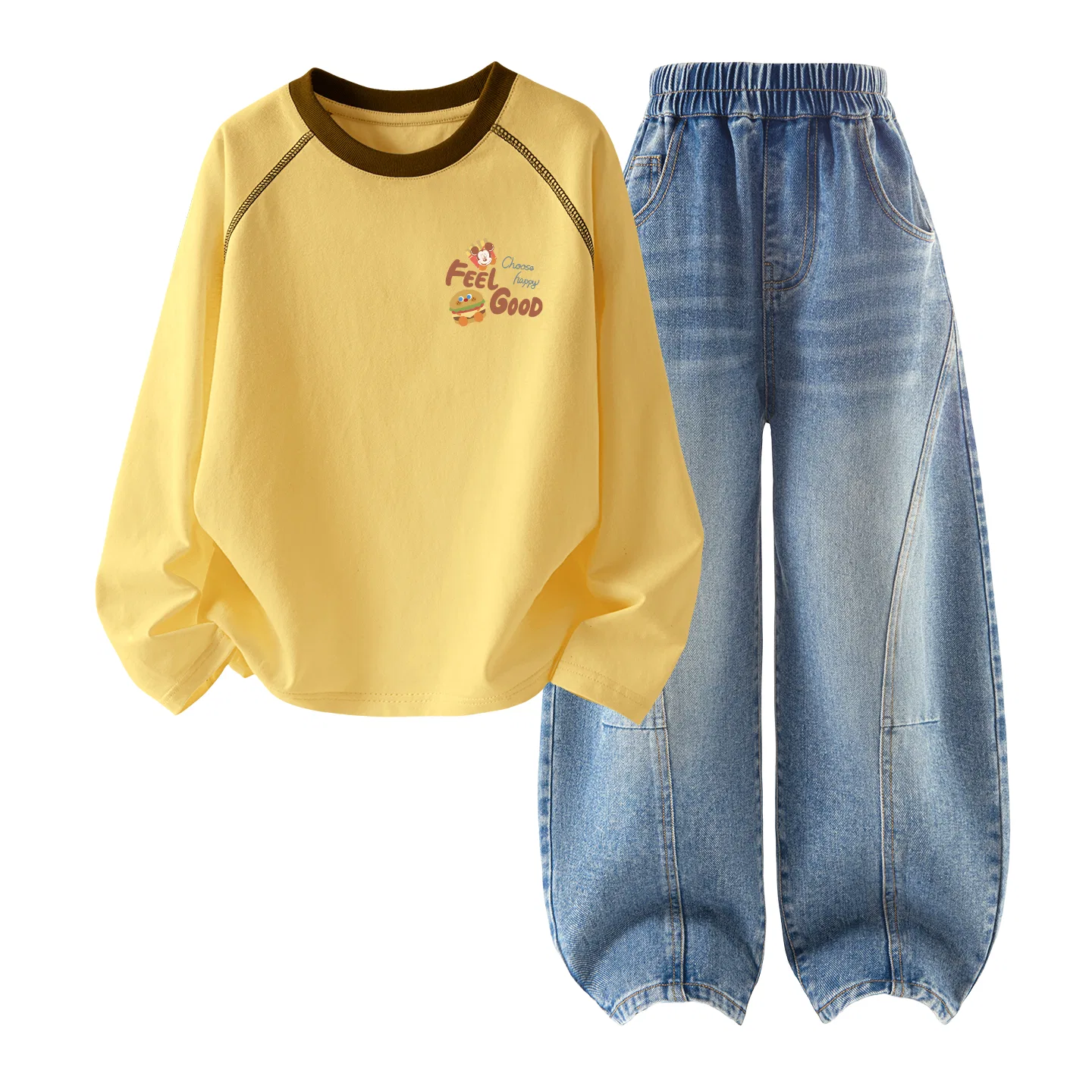Детский спортивный костюм для мальчиков с принтом Disney, Di Spud Friend K Cheese Yellow+Solid Color Denim Light Blue