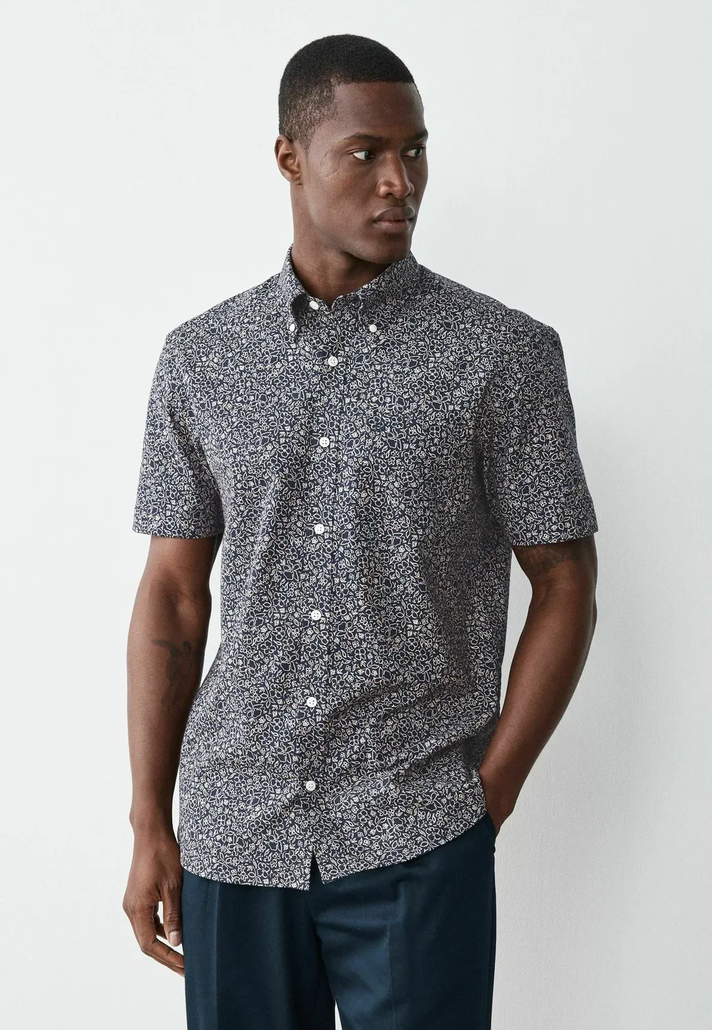 Рубашка с коротким рукавом, эластичная, с принтом, в стиле оксфорд, приталенного кроя Next, Navy Floral