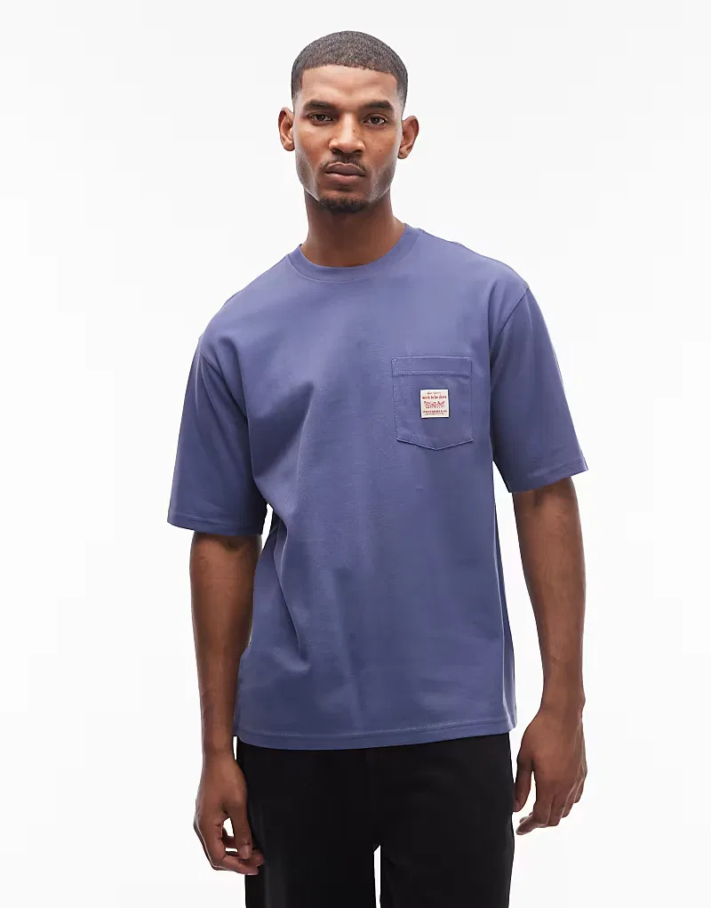 Футболка Levi's Workwear с карманом и логотипом, свободного кроя, темно-синий