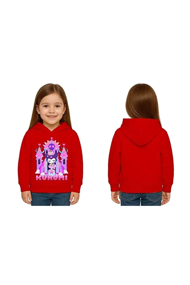 Детские свитшот для девочек с принтом Kuromi Printed Sedirli, Red