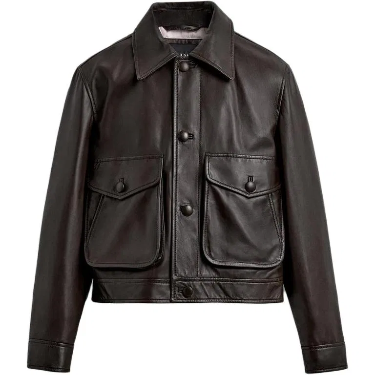 Мужская кожаная куртка с принтом Harry Lambert FW25 x Disney, ZARA, Dark Brown