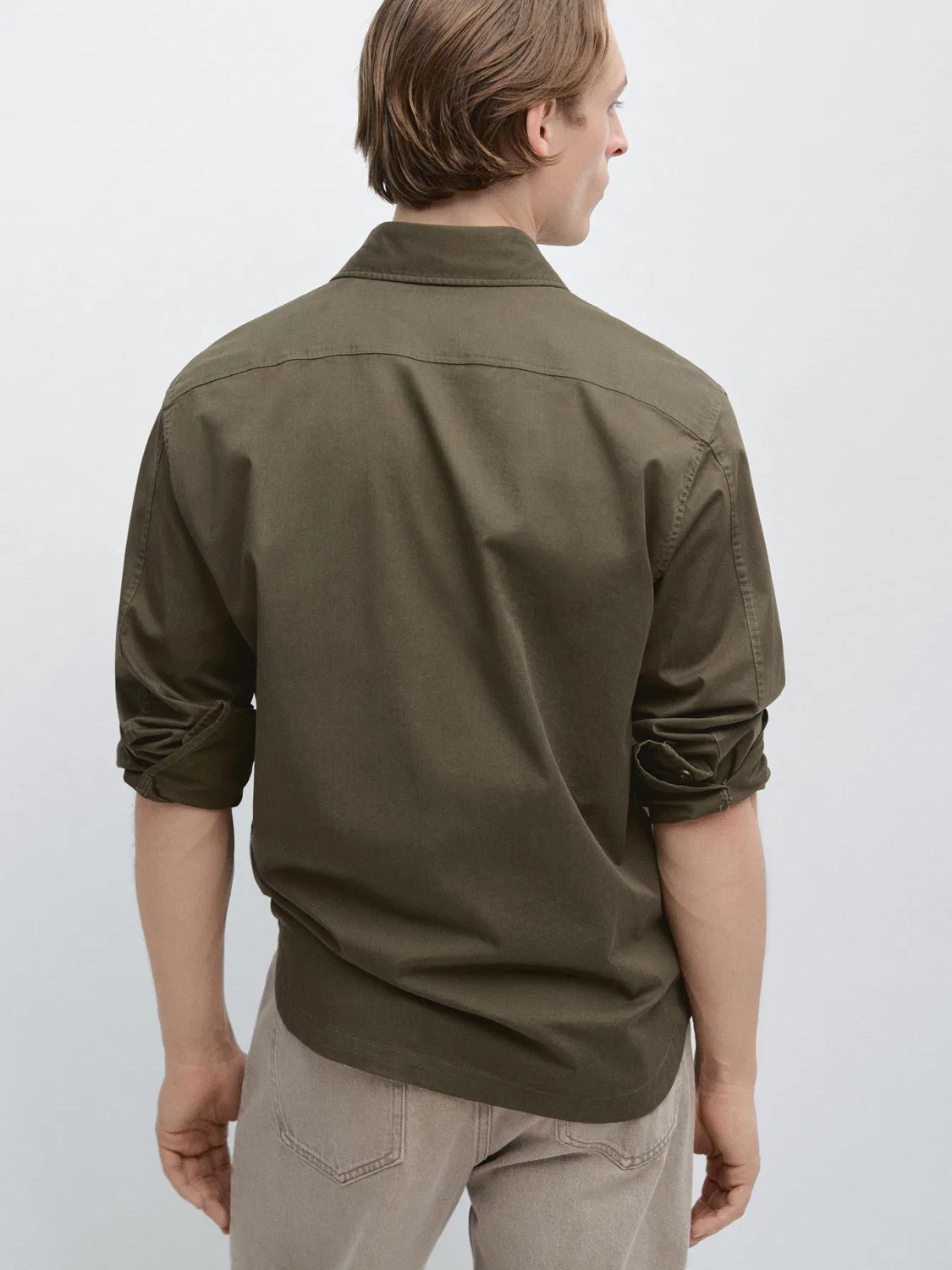 Рубашка-Куртка из смесовой хлопковой ткани с карманами Massimo Dutti, Medium Khaki — фото 3