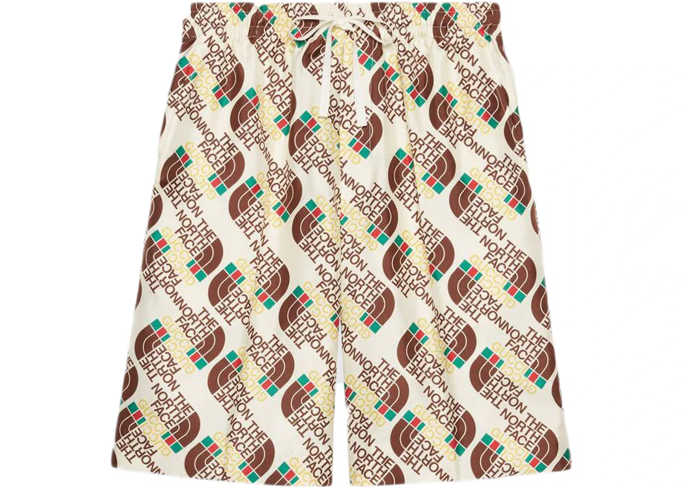 Мужские шорты с принтом Web Print Gucci x The North Face, Ivory/Brown/Green