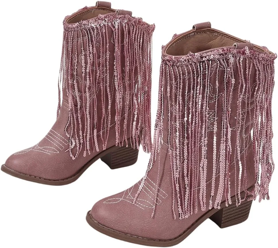Детские зимние сапоги для девочек с кисточками и пайетками Princess Boots Auhoho, Pink Embroidery