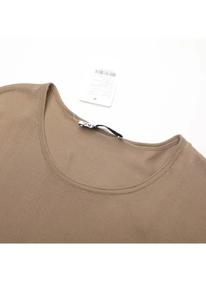 Свитер с длинным рукавом в полоску Zara, коричневый — фото 4