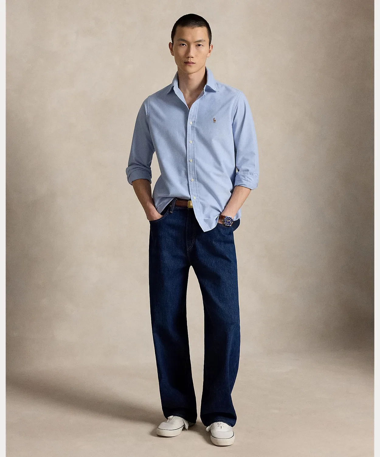 Мужская рубашка оксфорд с длинным рукавомклассический короткий крой POLO RALPH LAUREN, Blue — фото 3