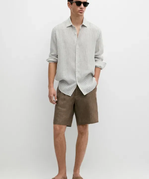 Рубашка из льна, регулярный крой, полосатая, Massimo Dutti — фото 2