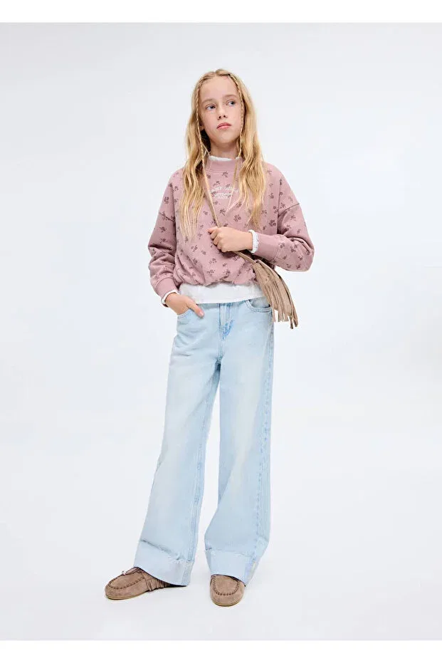 Детские свитшот для девочек с принтом Mango Kids, Pink — фото 2