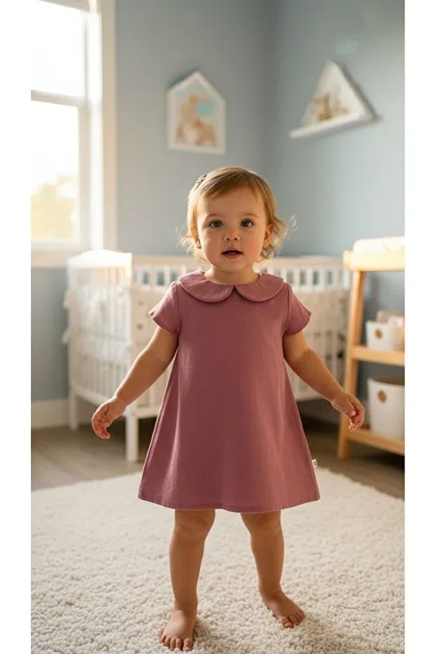 Детское платье для девочек с коротким рукавом Milk & Muffin, Bebe Collar Rose Kurusu