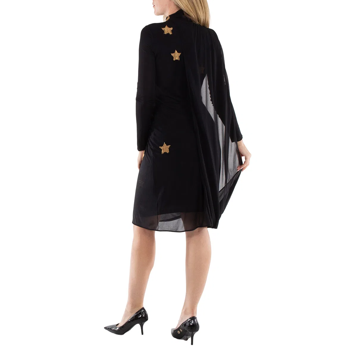 Платье с длинным рукавом Black Star Motif Gathered Silk Viscose Dress Burberry, Black — фото 4