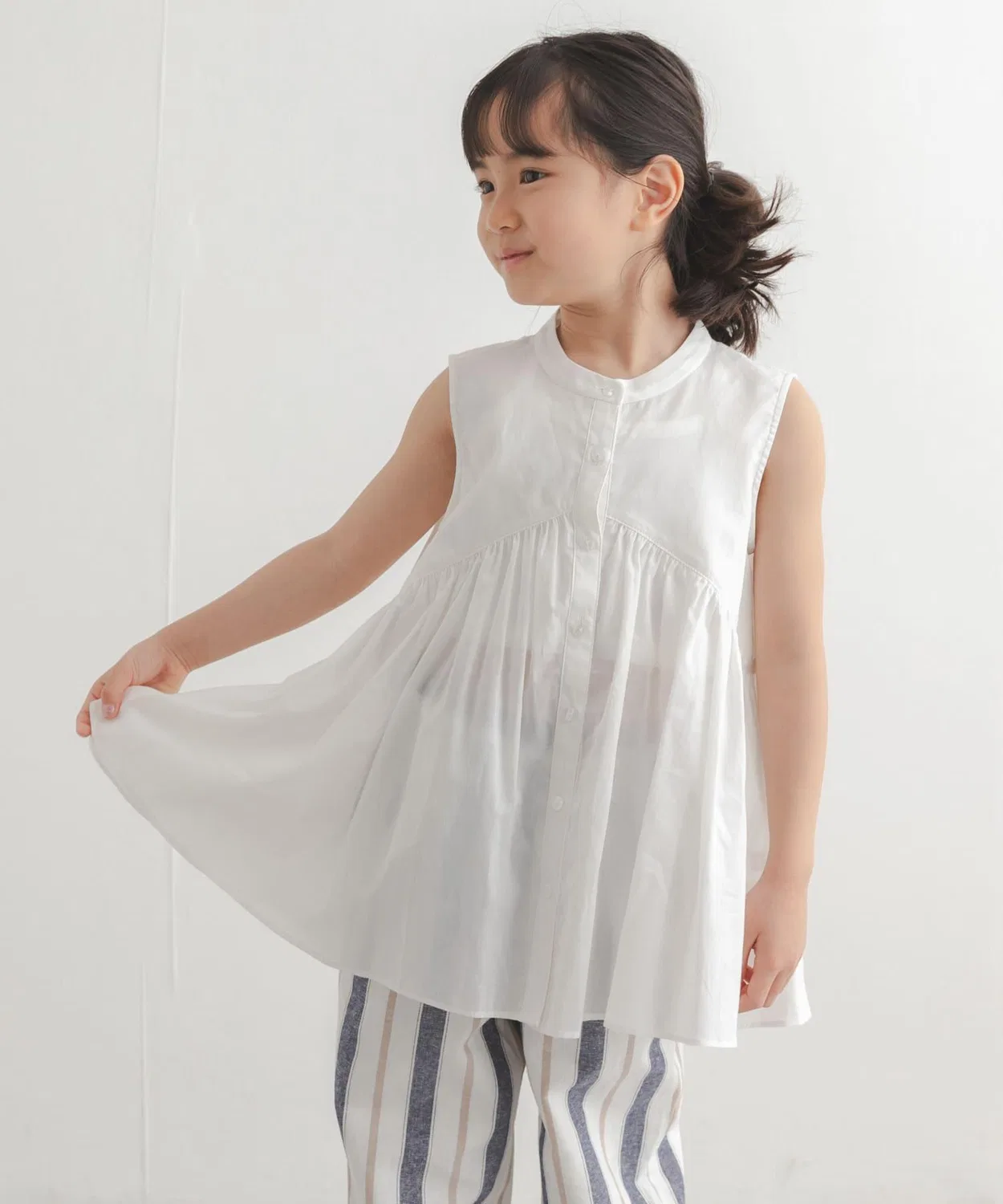 Детская блуза без рукавов из хлопка модель Cotton Voile Switch Gather Blouse URBAN RESEARCH DOORS, Blue — фото 4