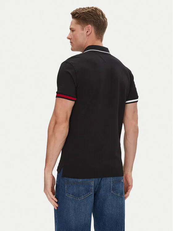 Поло slim fit Flag Cuff Tommy Hilfiger, черный — фото 3