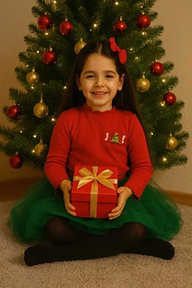 Детское платье для девочек с принтом New Year's Eve Glam Queshma, Red-Green — фото 2