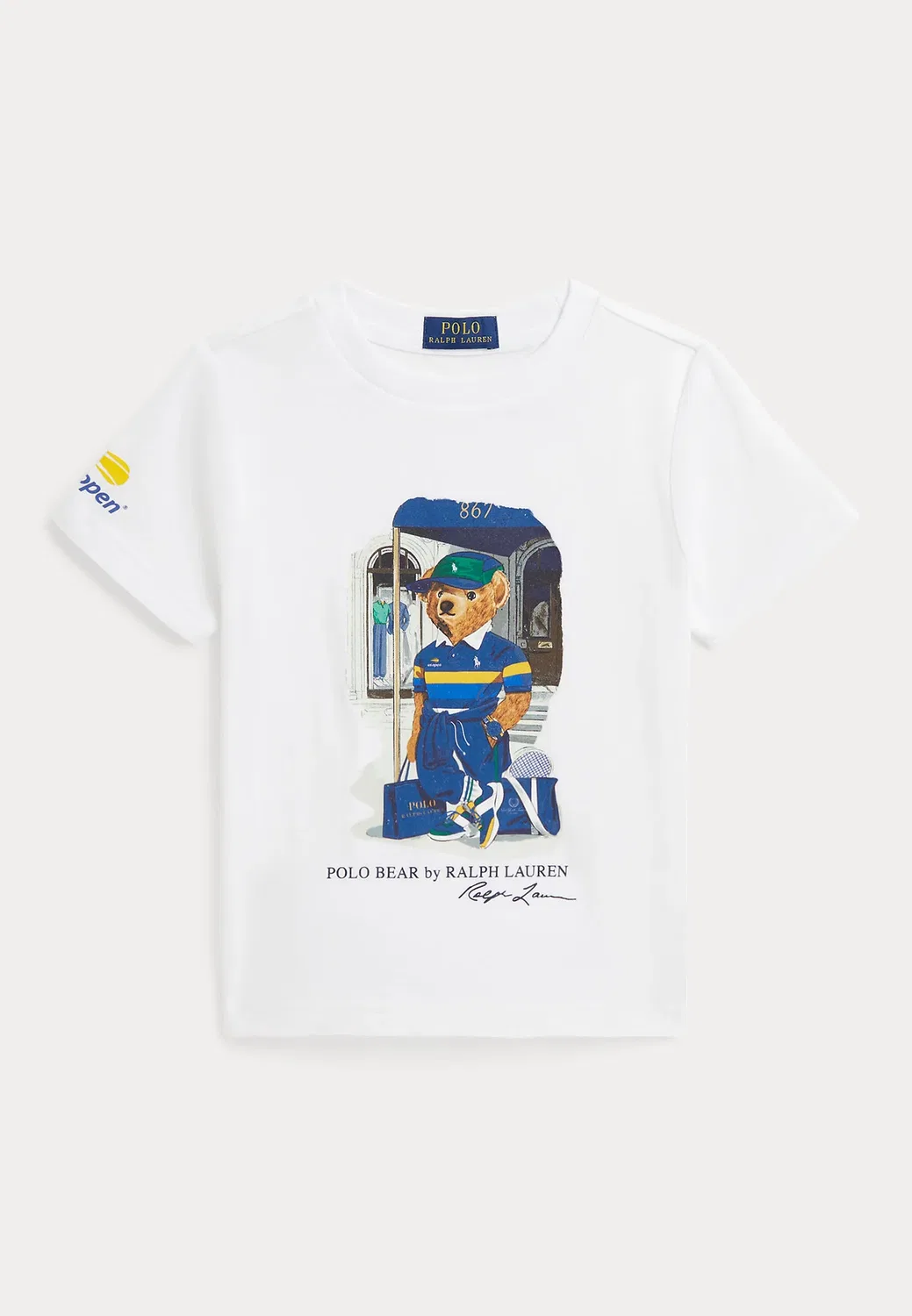 Футболка с принтом медведя из хлопка с надписью «US Open Polo», размер 2-6 лет Polo Ralph Lauren, White